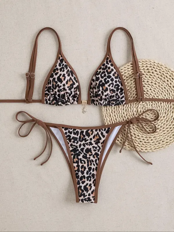 Women's Colorblock & Floral Patchwork Print Bikini Set, Swimming Costume Women, Casual Tie Back Triangle Swim Bra & Tie Side Swim Thong, Two-piece Swimsuit for Women Summer Beach Holiday Vacation Swimming, Bikinis Sets, Bathing Suits, Bikini Outfits 3