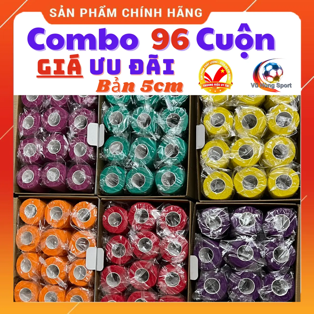 Hộp 96 cuộn (5cm)  Băng Keo Thể Thao Cao Su Non,băng keo cao su non ,Băng Quấn Cao Su Non, Phụ kiện thể thao,dụng cụ thể thao, Vũ Hùng Sport