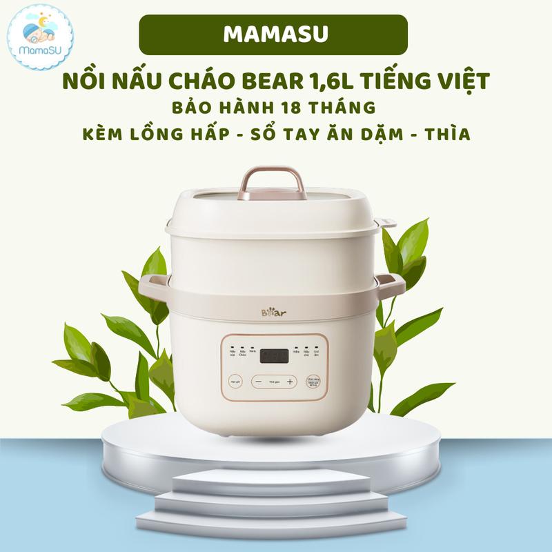 Nồi Nấu Cháo Chậm Bear 1,6L Mẫu Mới Kèm Thố Sứ Cho Bé Ăn Dặm Nồi Ninh Hầm Cách Thủy Chưng Yến SB-NNC16 Bản Tiếng Việt Màu Kem