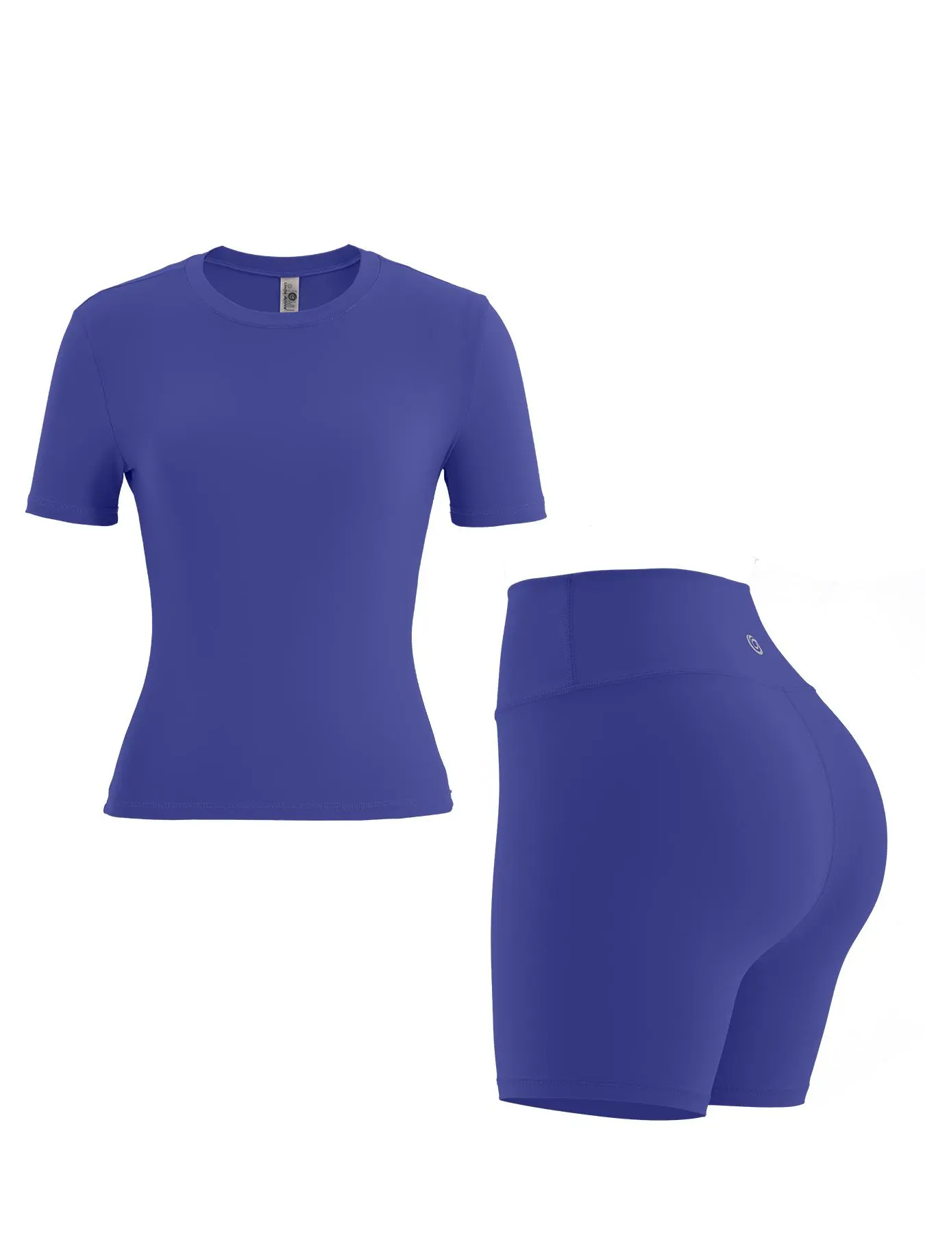 2 Piece Set Women's Solid Round Neck Tee & High Waist Shorts Tracksuit Set, Sporty Casual Fitness High Stretch Short Sleeve T-shirt & Skinny Shorts Set for Yoga Gym Workout Running, Summer Gym Sets for Women, Workout Clothes