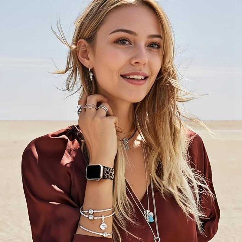 Fashionable Leopard-Print Nylon Elastic Watch Band (Band Only), Stylish Watch Band for Men & Women, Wearable Accessories Compatible with Apple Watch Series 5
