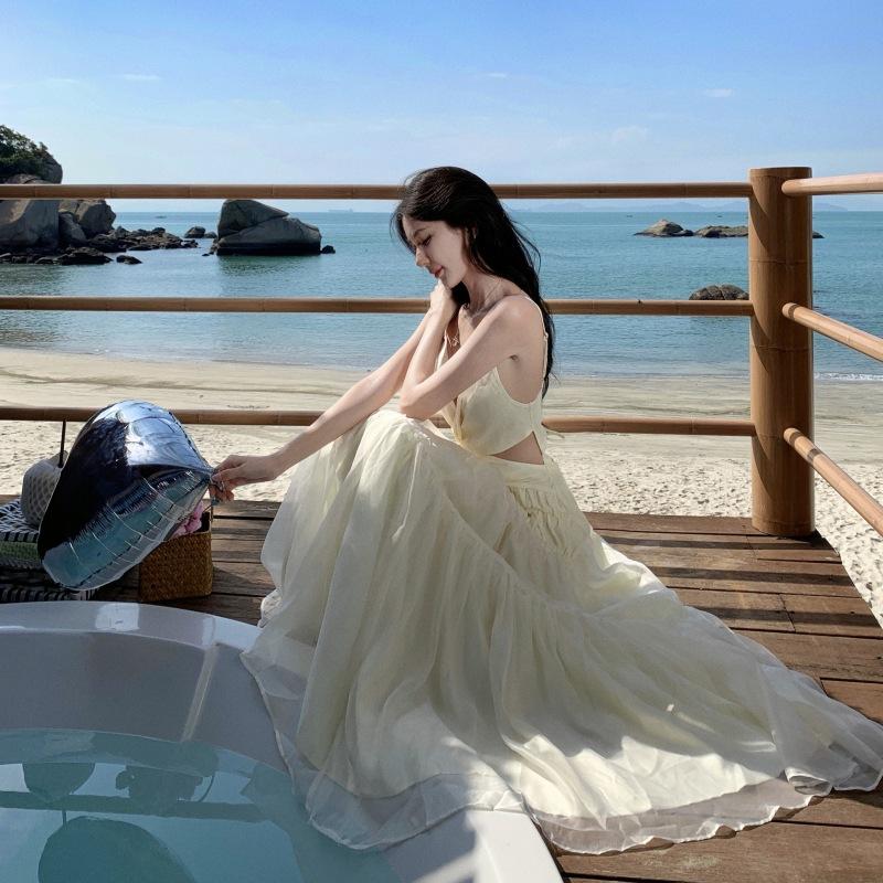 Váy đi biển - Đầm 2 dây maxi hở lưng phối voan bèo siêu tôn dáng , nổi bật dieuanh_5202 9