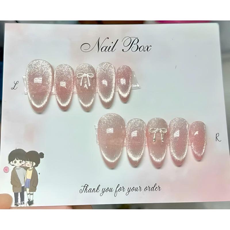 Mã 797 Nail Box Thiết Kế Mắt Mèo Cham Nơ Hồng Nhạt Cho Nữ 797