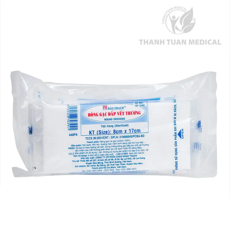 Bông gạc đắp vết thương Bảo Thạch - 10 miếng/gói (Kích thước 8cm x 12cm hoặc 8cm x 17cm) dùng để sơ cứu vết trầy xước, vết rách, vết bỏng, vết thương sau phẫu thuật và vết loét. 2