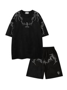 Conjunto de dos piezas para hombre con camiseta de manga corta y cuello redondo y pantalones cortos de chándal, Cómoda camiseta transpirable de moda informal y pantalones cortos de chándal para el día a día, Ropa de verano para hombre