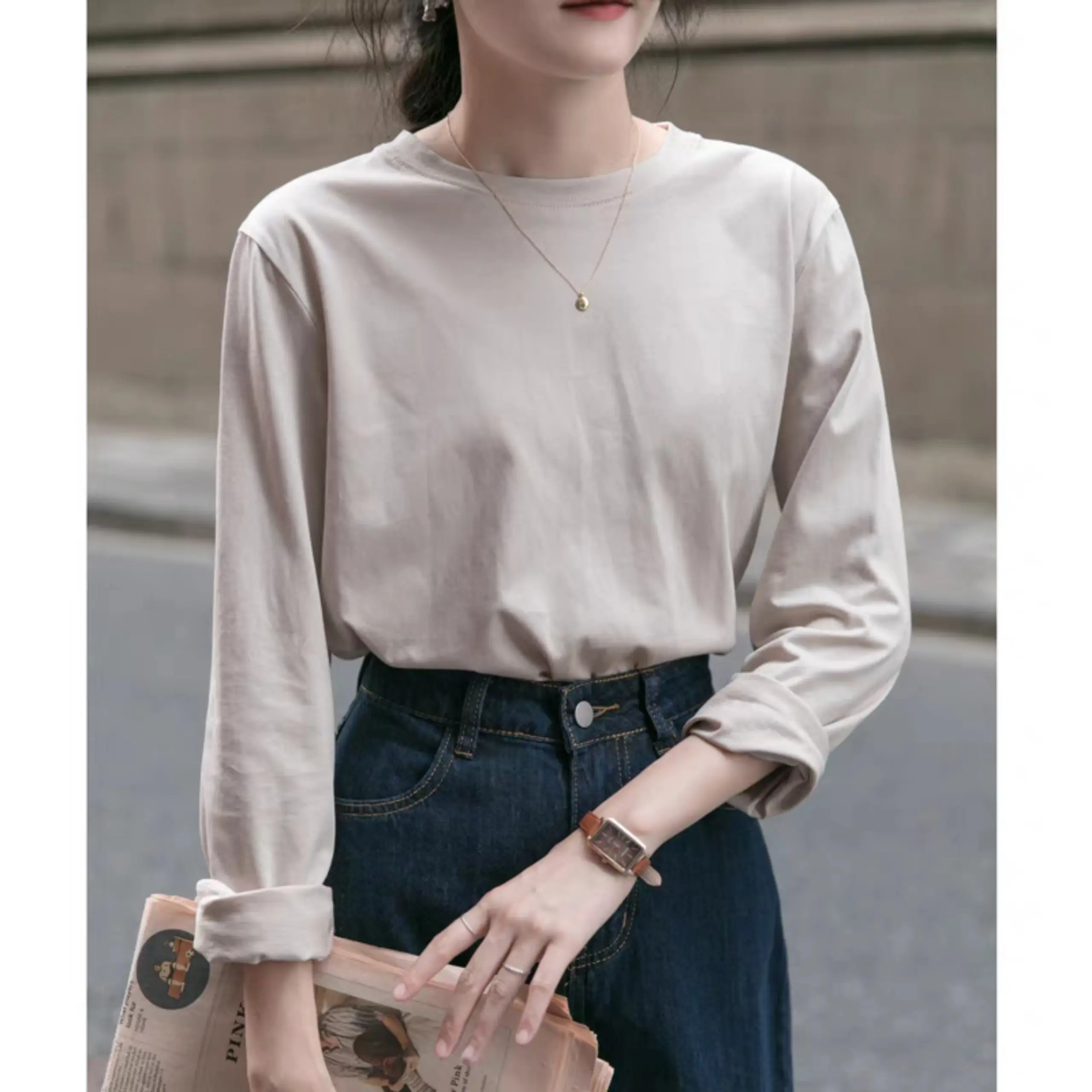 ÁO THUN TAY DÀI  BABYTEE TRƠN VẢI COTTON MỀM MỊN THOÁI MÁI Cổ Tròn Women | BigBuy360 - bigbuy360.vn