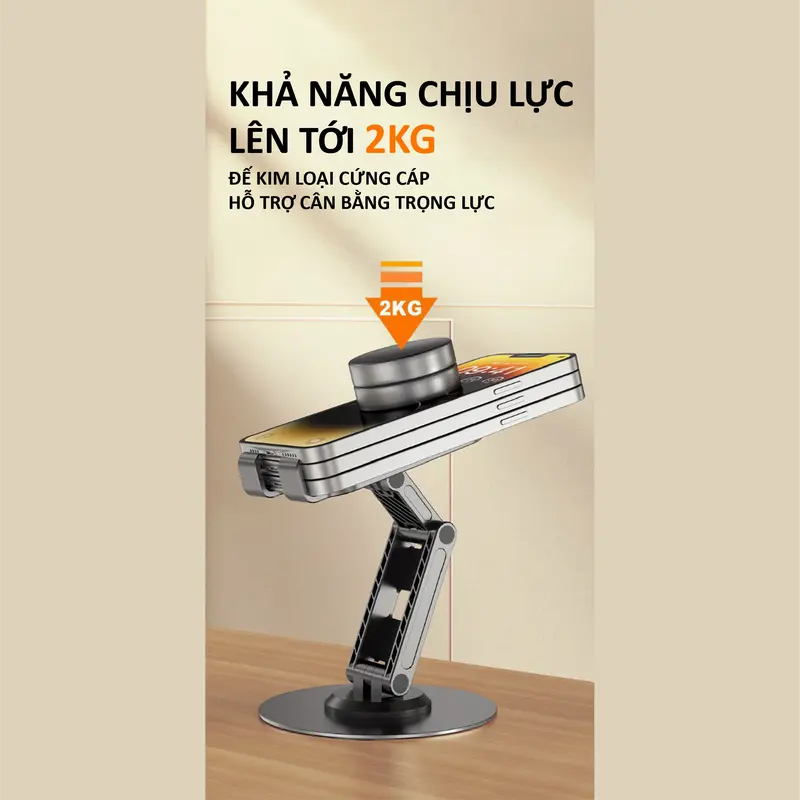 Giá đỡ điện thoại, ipad đế kim loại xoay 360 độ gấp gọn tiện dụng, phụ kiện giá kê cho phone, ipad 1
