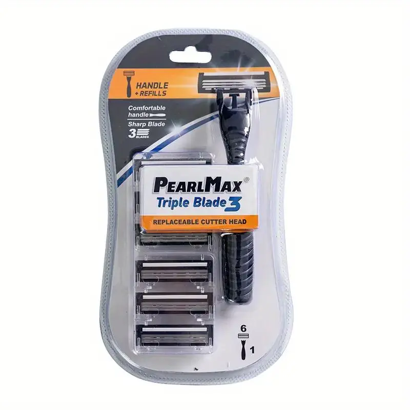 Men's Manual Beard Razor with Replacement Heads, 1 Razor with 6 Counts Head, Smooth Portable Beard Remover, Men's Care Tool