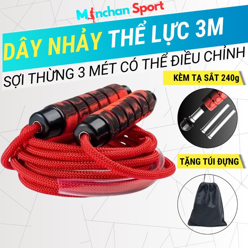  Dây Nhảy Thể Dục Dây Thừng Dài 3m Kèm Tạ Sắt 240g Cao Cấp - Dây Nhảy Tập Gym Có Thể Điều Chỉnh Độ Dài Dễ Dàng Minchan Sport 
