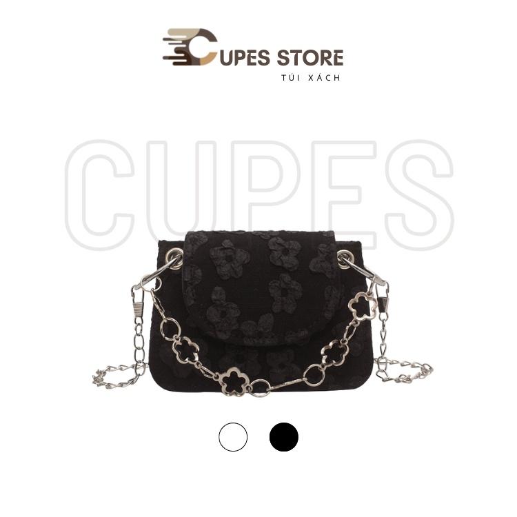 Túi xách nữ đeo chéo kích thước mini họa tiết cánh hoa cá tính có hai màu đen và trắng - Bag Đeo Vai 