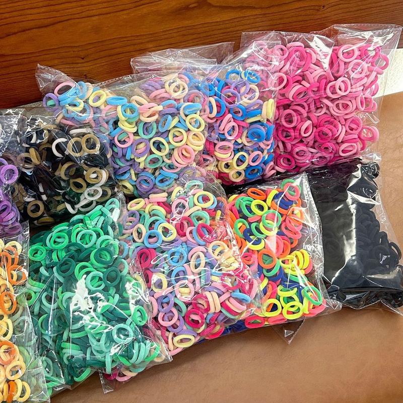  Set 500 sợi chun cột tóc trơn cho bé nhiều màu dễ thương chun vải buộc dễ dàng 