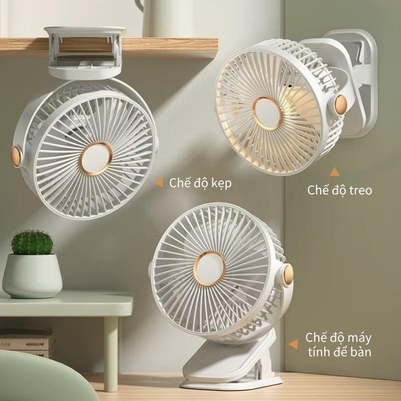 Quạt Mini Kẹp Bàn Thông Minh - Gió Mạnh, Giảm Tiếng Ồn, Sử Dụng Lâu, Đèn LED Ban Đêm, Góc Điều Chỉnh