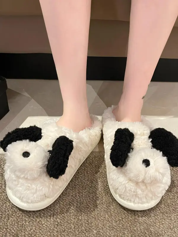 Cute Dog Design Plush Slippers, Casual Soft Comfortable Home Slippers for Fall & Winter, Flat Heel Soft Bottom Slippers for Indoor & Outdoor 5
