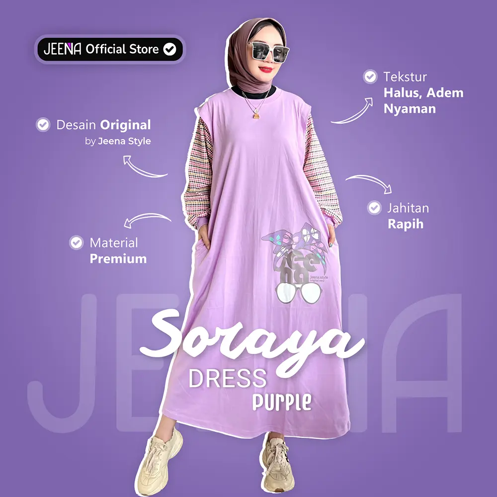 Jeena - Soraya Dress Style Combed Muslim Panjang Printing Nyaman Gamis Katun Basic Linen Midi Oversize Sablon