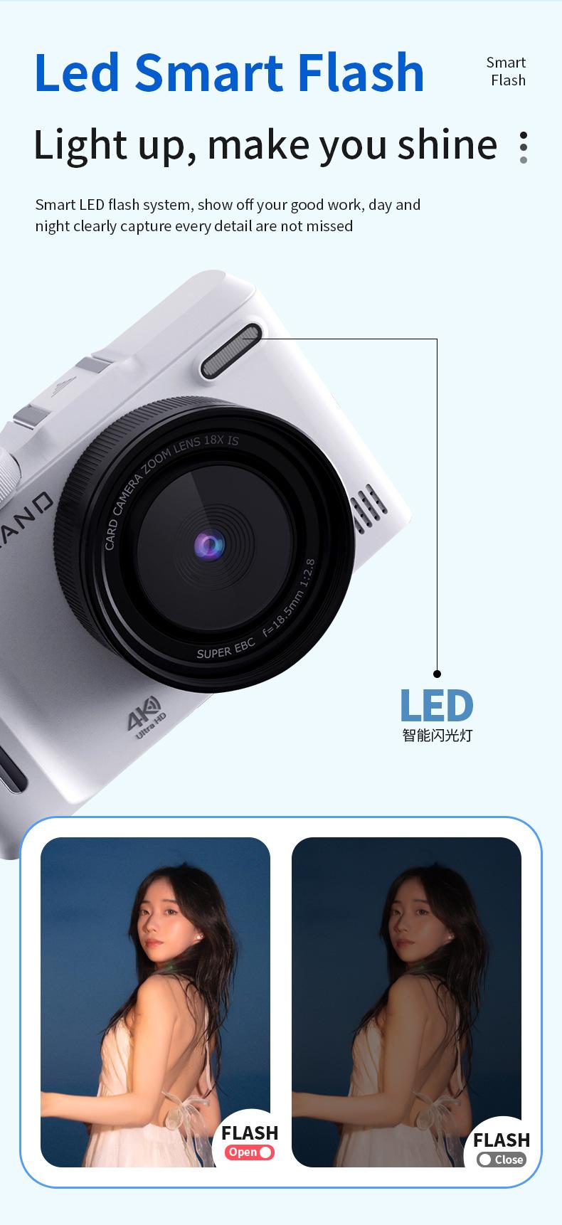 Product Introduction of HD Digital Camera Mirrorless Camera CCD Rotating Screen Student Party Selfie Beauty Camera 12