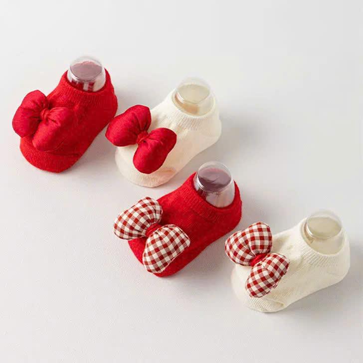  Tất len cho bé- Giày tất cho bé gắn Nơ nổi đáng yêu chất mềm mại thoáng khí hợp cho bé từ sơ sinh TL16 