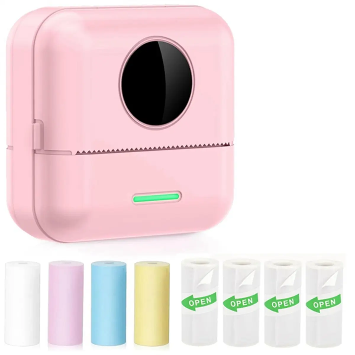 Mini Thermal Printer, Portable Inkless Sticker Maker Printer with 8 Rolls Continuous Paper, Pocket Photo Printer