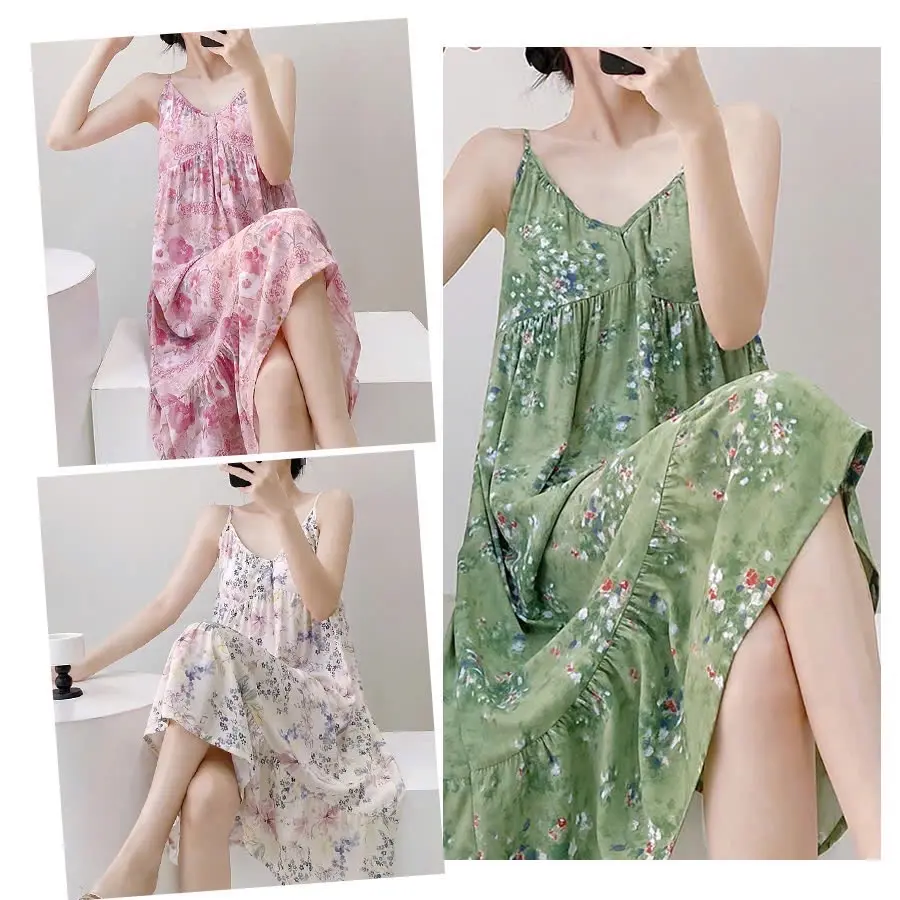 Váy đầm ngủ lanh 2 dây chất vải Lanh tone tự nhiên mềm mát thấm hút mồ hôi tốt freesize 47-70kg (Mã 2S2025)