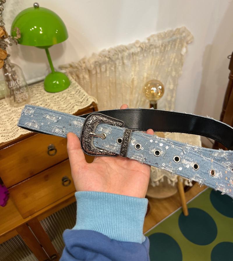 Product Introduction of Original Design with Retro Denim Style Buling Decoration Belt Belt Couple Belt Men and Women Jeans Strap Fashion 2