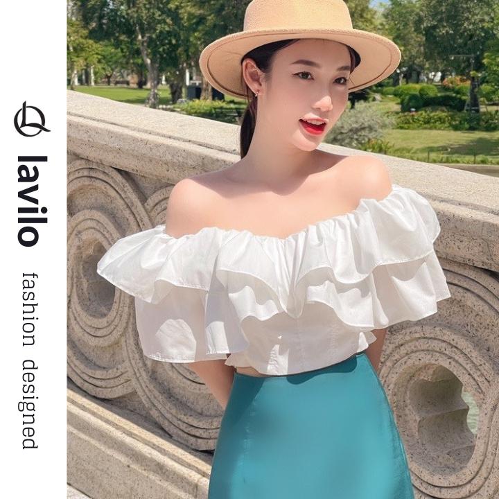  Áo Croptop Kiểu Trễ Vai Bèo Nữ LAVILO CRT14 – Không Mút Ngực Chất Vải Chéo Giãn Dễ Thương 