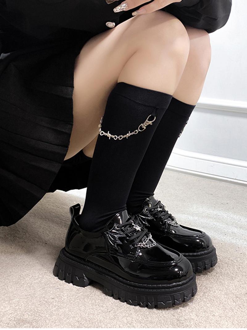 Product Introduction of Women's Fashionable Chain Decor Plain Platform Loafers, Casual Star & Wing Design Platform Loafers For Daily Wear, Footwear, Girl's Walking Shoes 4