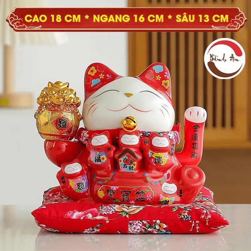 ( Giá Rẻ Nhất ) Mèo Thần Tài Vẫy Tay Gốm Sứ Cao Cấp Size 18 cm - Phong Thuỷ Bình An 6