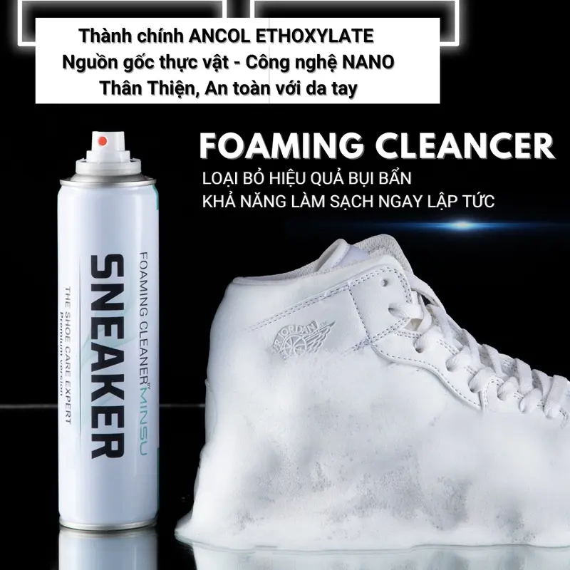 Bình xịt tạo bọt tuyết vệ sinh giày dép Sneaker Minsu phiên bản Premium 1 lọ 300ml, chai giặt giầy khô không dùng nước. 2