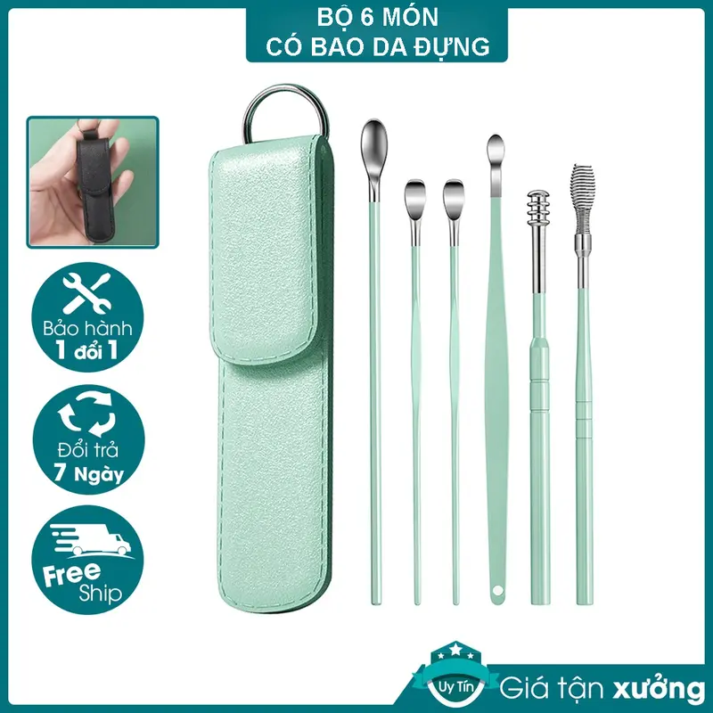 Bộ Lấy Ráy Tai 6 Món Túi Da Cao Cấp (Có Móc) 0