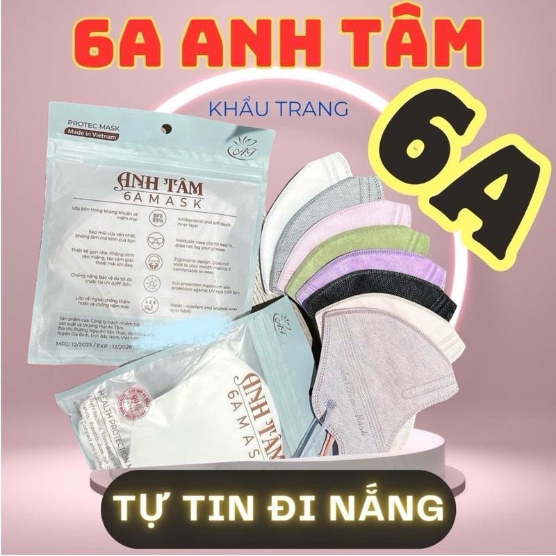  50 - 100 Khẩu trang 6A Anh Tâm 4 lớp kháng khuẩn chống nắng chống bụi mịn và chống tia UV phụ kiện che mặt 