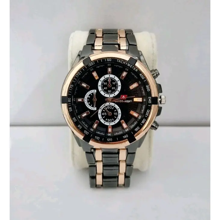 JAM TANGAN PRIA RANTAI MURAH SWISS ARMY RANTAI STAINLESS STELL CHRONO OFF FREE BOX+BATERAI