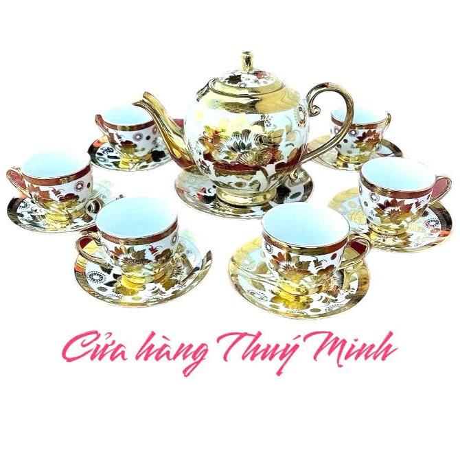  Bộ ấm trà nhũ vàng cao cấp bộ tách trà xi vàng sang trọng bộ bình 6 ly uống trà 