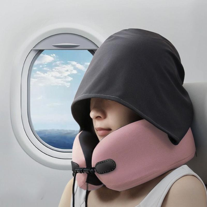 Product Introduction of Portable U-Shape Hooded Travel Pillow Noon Break with Hoodie Airplane Pillow Soft Headrest Neck Pillow Car Office 21