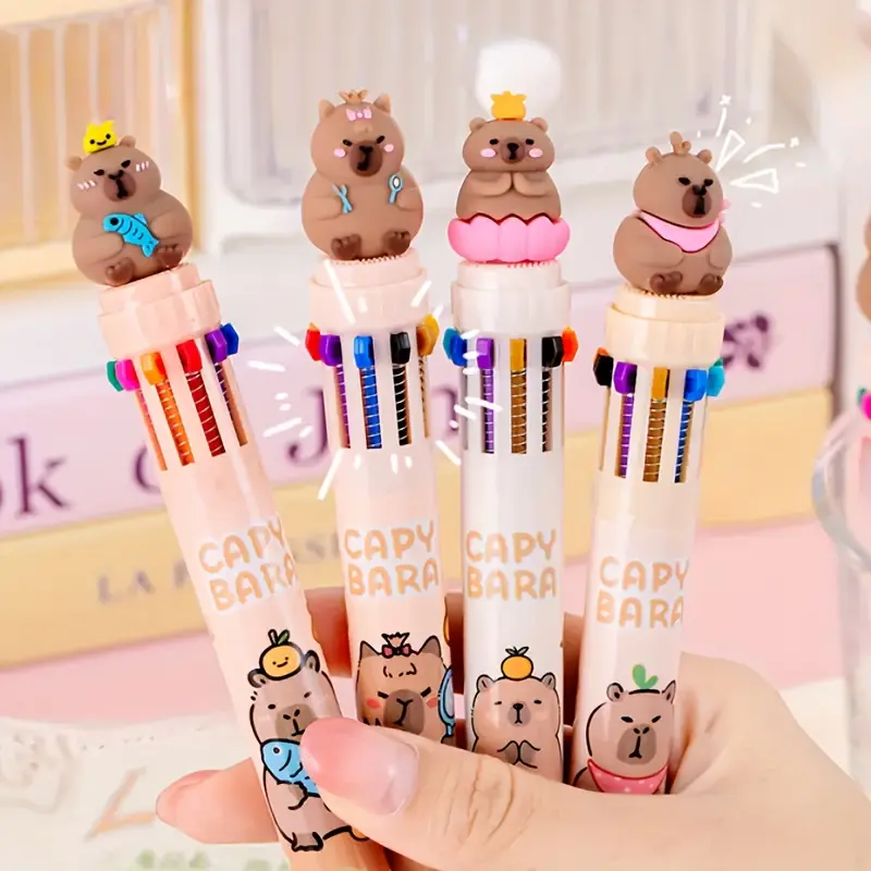 1Pc Cute Capybara Ballpoint Pen, 10-Color Creative Press Marking Pen, Unique Cute Pens for Office and School Supplies, Brown - Random Style