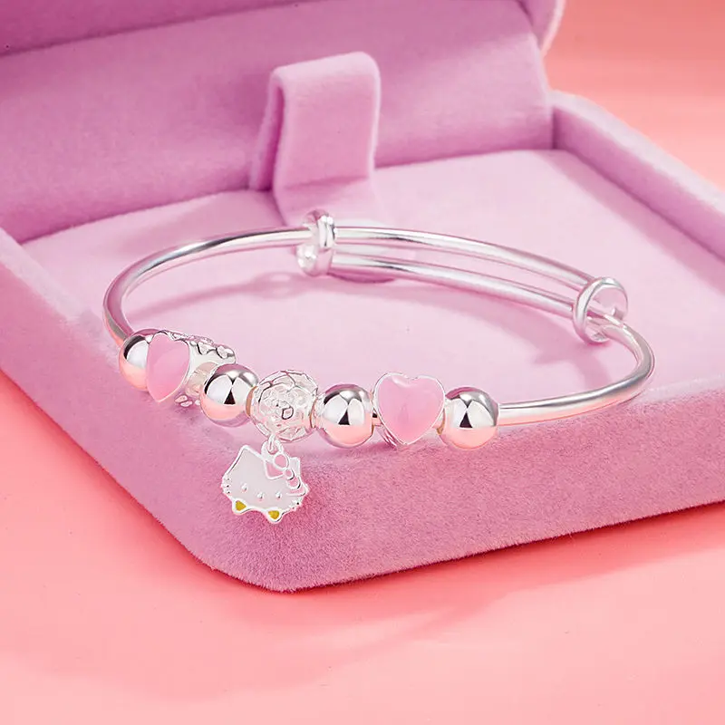 Vòng tay may mắn Hello Kitty S999 Sterling Màu bạc , vòng tay nữ sinh viên, dễ thương, Hello Kitty, món quà tình yêu nữ