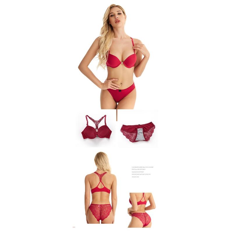 Hot Lace Stitching Bra & Panties, Back Cross Strap Hollow Bra & Panties Lingerie Set, Women's Lingerie & Underwear Womenswear Comfort 7