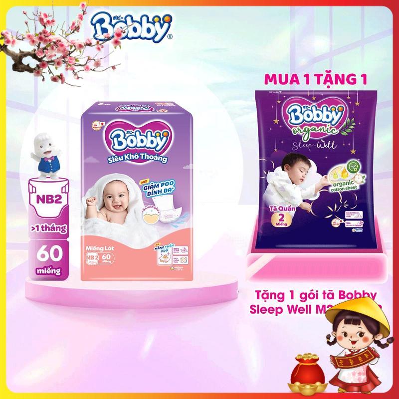 TẶNG TQ SLEEP WELL M2 L2 XL2 Bobby Miếng lót sơ sinh Newborn 2 - NB2 60 miếng 40 miếng Siêu khô thoáng bao bì ngẫu nhiên