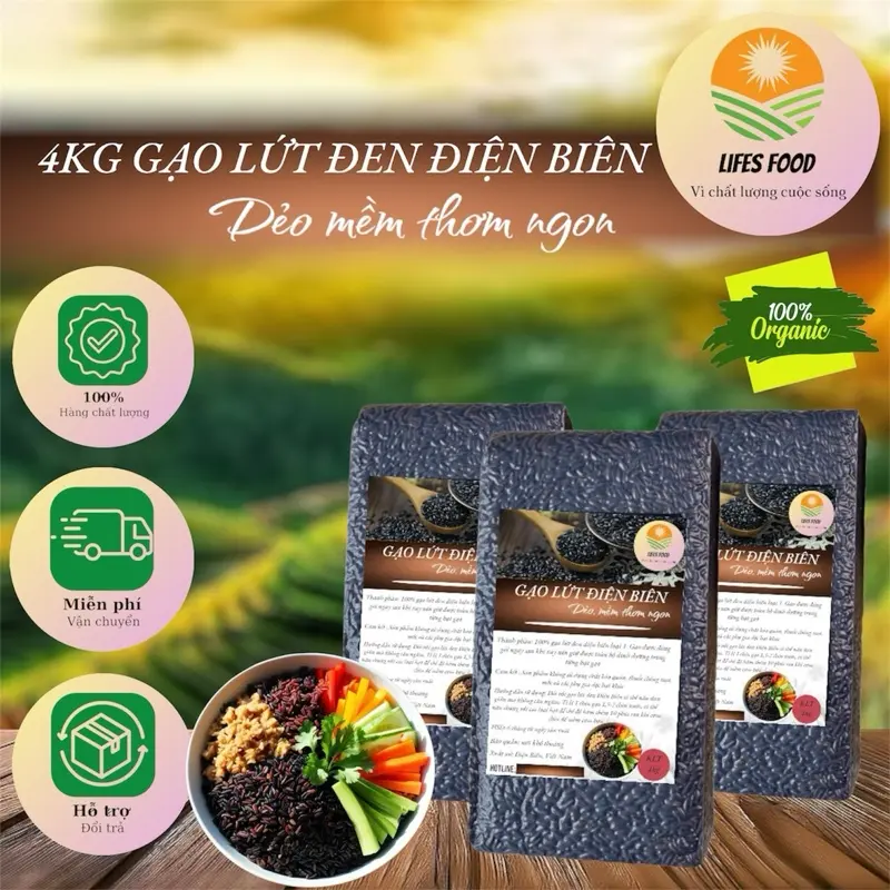 4kg gạo lứt đen điện biên - Đặc sản tây bắc 4 túi 1kg hút chân không