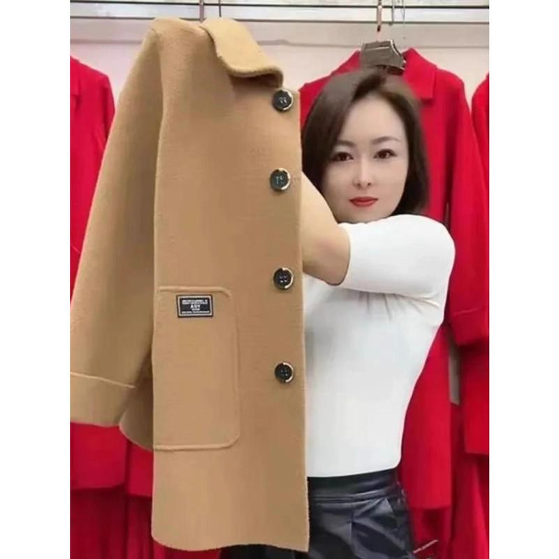 Áo Khoác Len, Cao Cấp, Dành Cho Phụ Nữ Trung Người Già Và Cao Tuổi, Phong Cách Phương Tây Phong Cách Hàn Quốc, Dáng Rộng Rãi Và Ấm Áp, Thích Hợp Cho Mùa Thu Và Mùa Đông, Trang Phục Của Mẹ Top Women 0