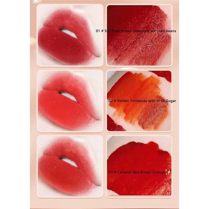 Son Bóng Nhung Đỏ Mờ, 3 Màu, Không Thấm Nước, Cốc Chống Dính, Son Môi Dạng Lỏng, Cốc Chống Dính, Men Môi 8