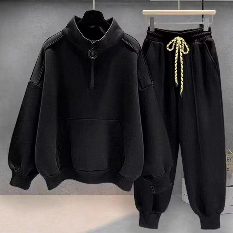 Áo Len Có Khóa Kéo Cổ Lọ, Nửa, Đệm Nhung, Ngoại Cỡ, Bộ Đồ Mùa Thu Và Mùa Đông Cho Nam, Dài Tay, Hợp Xu hướng Và Dễ Phối Đồ, Phong Cách Thể Thao Thường Ngày Bộ Hai Mảnh