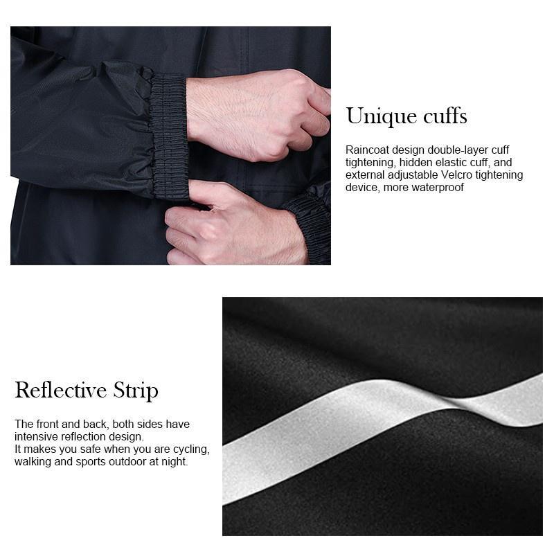 Product Introduction of raincoat for motorcycle rider waterproof for men heavy duty rainsuit with faceshield waterproof kapote over all makapal original rainwear jacket suit 2pcs sets jacket and pants thickened reflective strip lightweight rainstorm split poncho rain coat gear 8