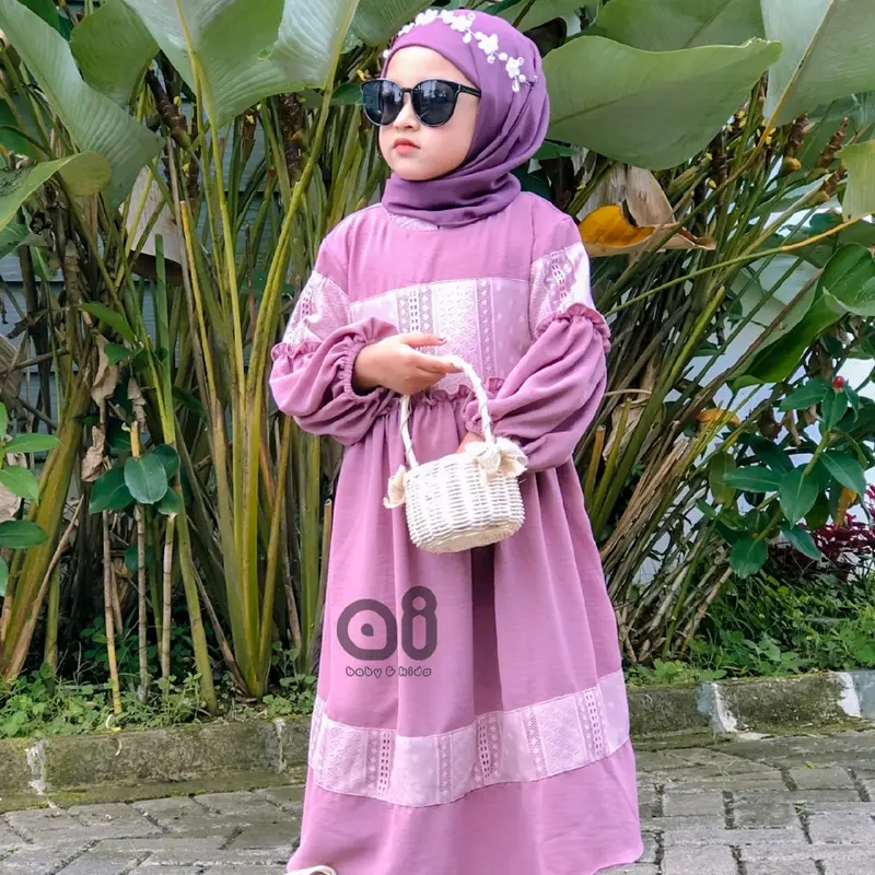 Ai - Eza gamis motif brukat Airflow Muslim Anak 4-5 Tahun White 2