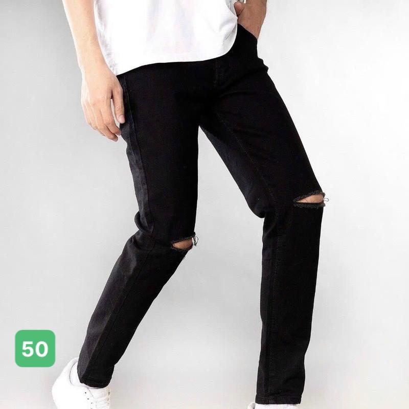 Quần jean nam boy phố form skinny màu đen rách gối, chất liệu bò co giãn cao cấp QJND50 Menswear Pants Có Túi quanjean rach