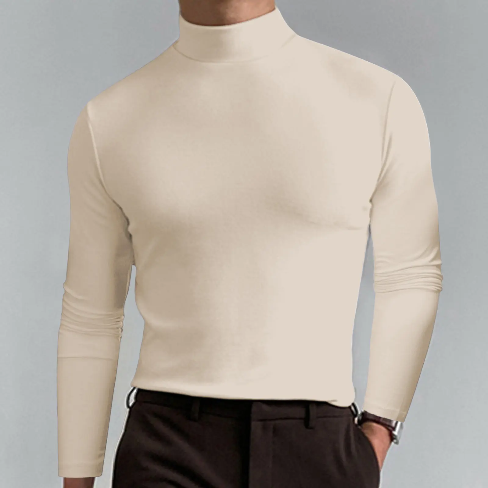 Comfortable European and American Style Men's Clothing Autumn and Winter Turtleneck Long Sleeve T-shirt Men's Undershirt Men's Solid Color Shirt Trendy Essential