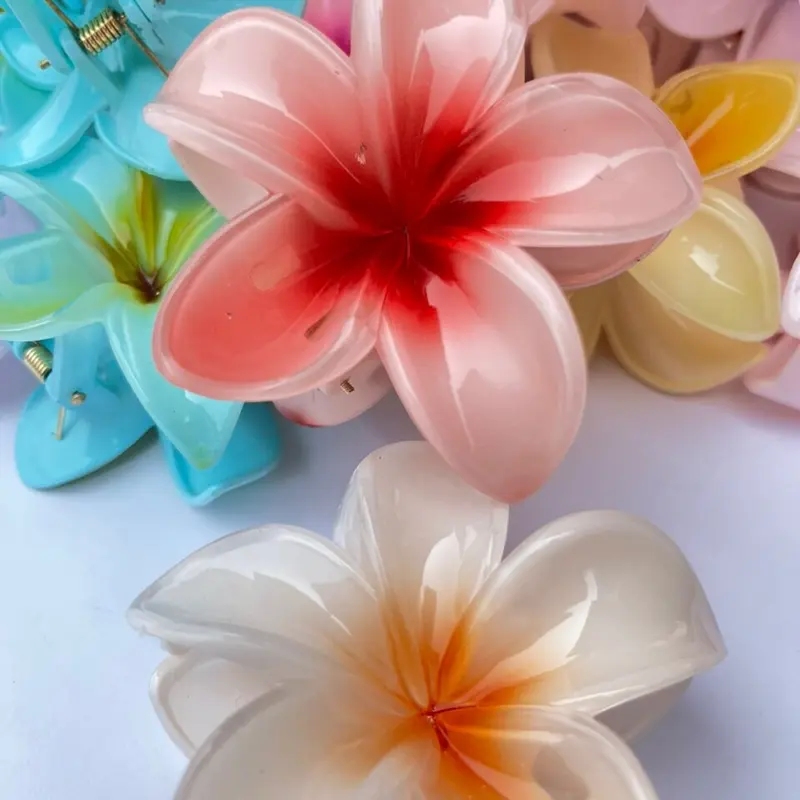 ￼Thời Trang Nhiều Màu Sắc Kẹp Tóc Hoa Sứ Lưng Đầu Tóc Móng Vuốt Kẹp Phong Cách Hawaii Phụ Kiện Tóc Women Voi 2