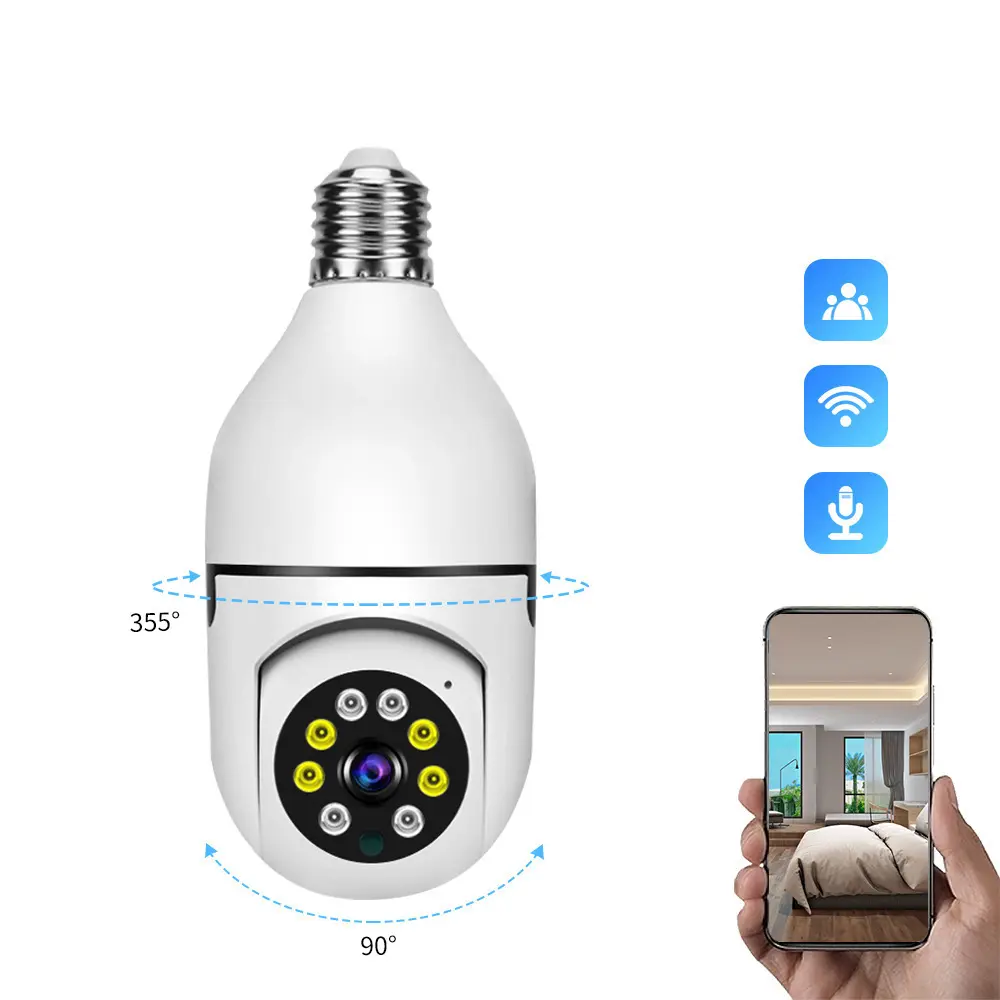 Camera không dây, bóng đèn E27, xoay 360 độ, camera WiFi gia đình, camera giám sát bóng đèn HD thông minh