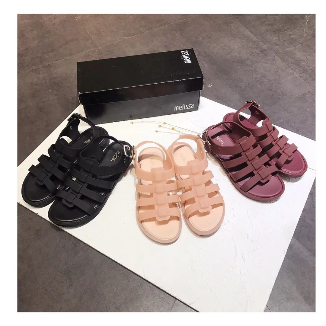 2022 In Stock Melissa Women's Jelly Shoes Melissa Roman Sandals Flat Open Toe Hollow Beach Shoes for Women