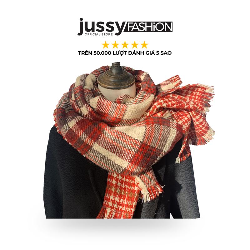  Khăn Quàng Cổ Unisex Nam Nữ Kẻ Caro To Jussy Fashion Khăn Choàng Mùa Đông Chất Liệu Len Dạ Phong Cách Vintage Hàn Quốc Choàng Cổ Women Voan 
