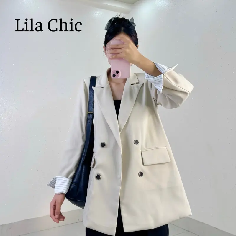 B15 Áo Blazer, Áo vest dài tay 2 lớp phối tay kẻ 2 lớp công sở thiết kế Nữ 5