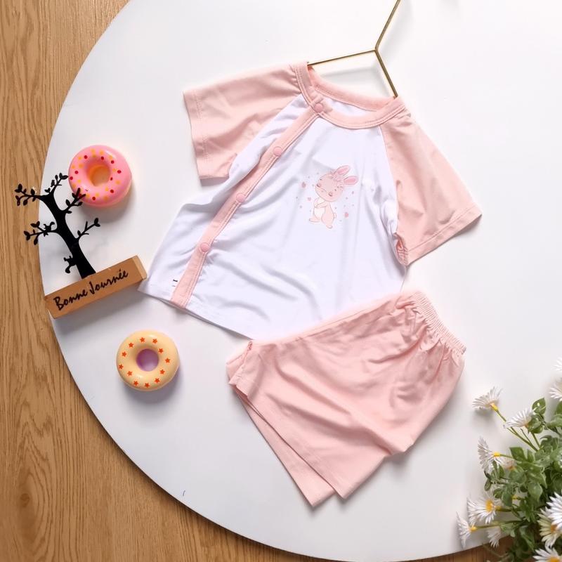 Bộ cộc thun lụa mùa hè Bunny cho bé trai - bé gái 3-10kg 4